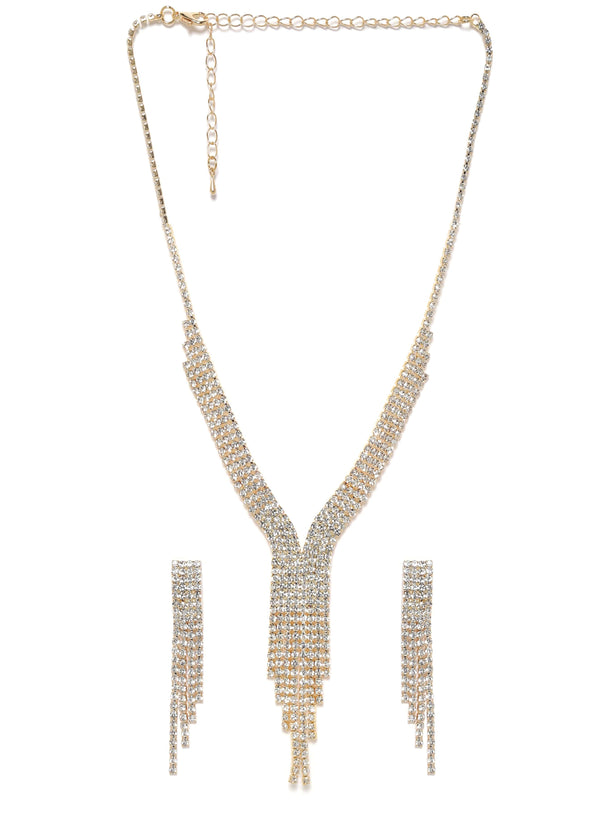 Rubans Gleaming Elegance Gold-Tone Zircon Jewellery Set Jewellery Sets