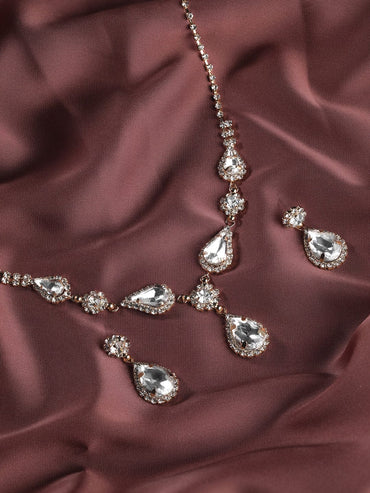 Rubans Gleaming Elegance Gold-Tone Zircon Jewellery Set Jewellery Sets