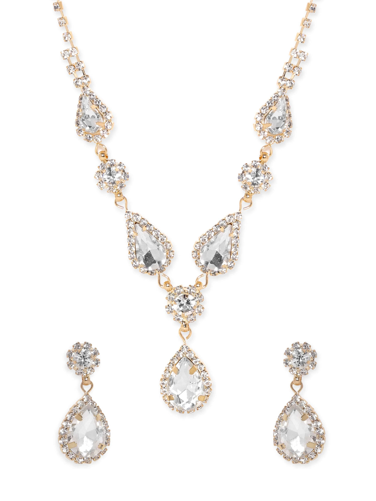 Rubans Gleaming Elegance Gold-Tone Zircon Jewellery Set Jewellery Sets