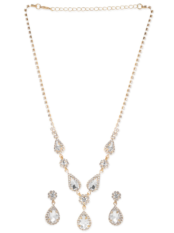 Rubans Gleaming Elegance Gold-Tone Zircon Jewellery Set Jewellery Sets