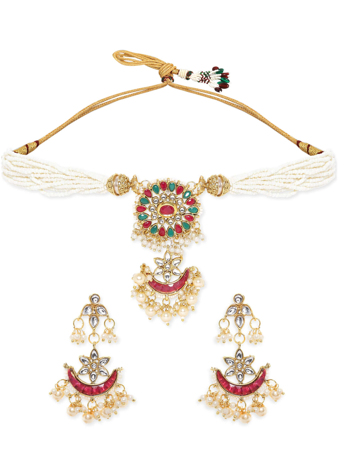 Rubans Glimmering Duality: Double-Sided Choker Set with Stones and Pearls Jewellery Sets