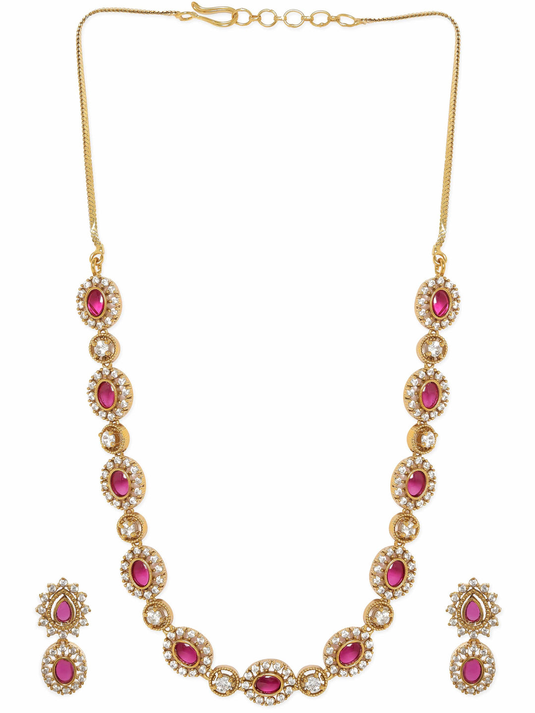 Rubans Glistening Gold Tone Necklace Set with Pink & White Stones Jewellery Sets