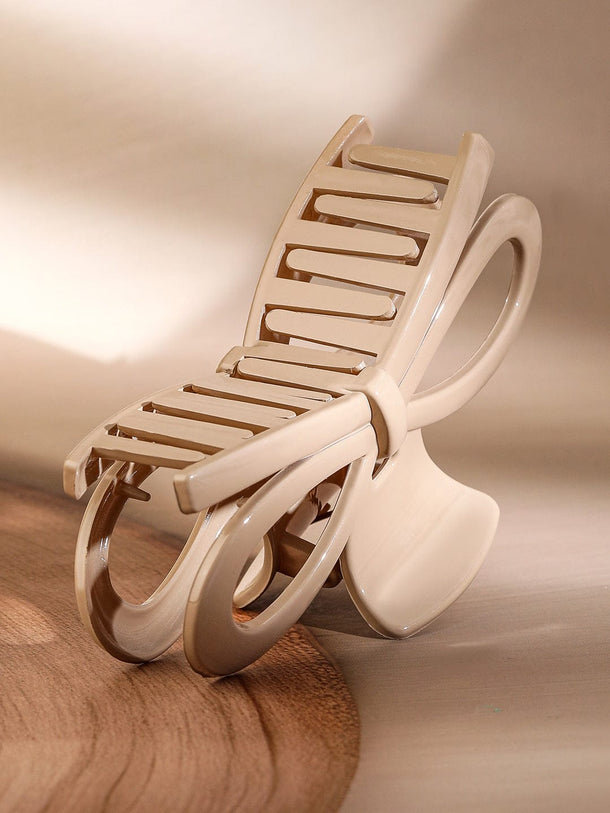 Rubans Glossy Beige Bow Design Hair Claw Clip for Elegant & Secure Styling Hair Accessory