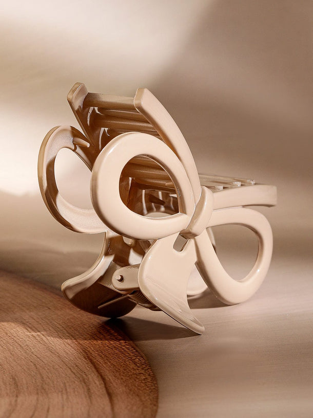 Rubans Glossy Beige Bow Design Hair Claw Clip for Elegant & Secure Styling Hair Accessory