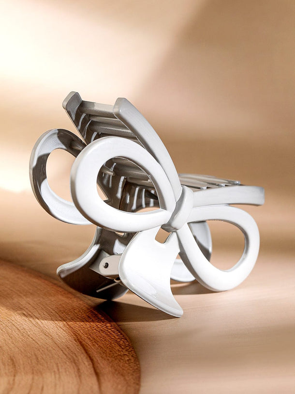 Rubans Glossy White Bow Design Hair Claw Clip for Chic & Secure Styling Hair Accessory