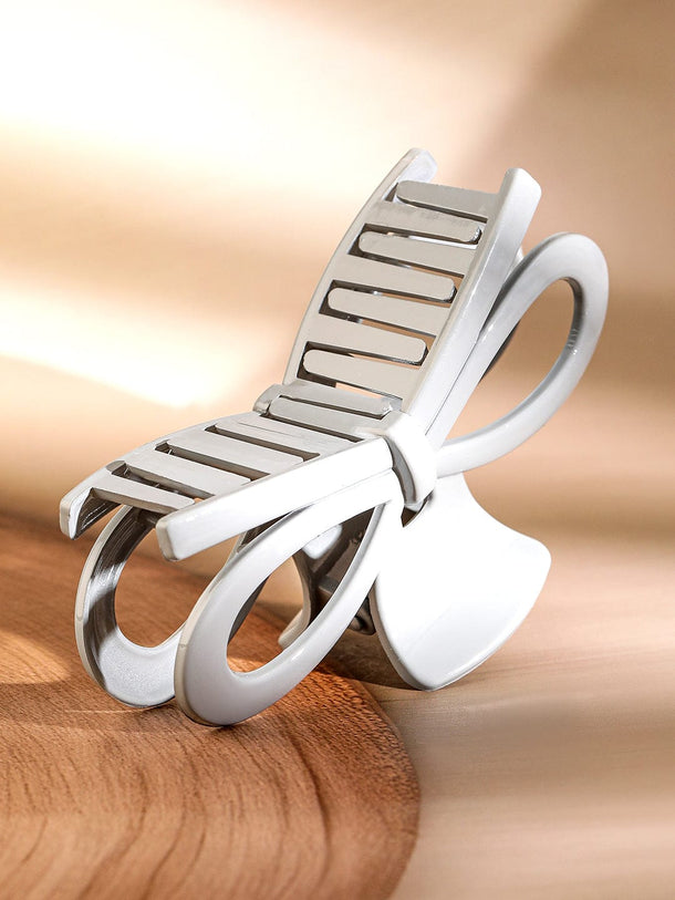 Rubans Glossy White Bow Design Hair Claw Clip for Chic & Secure Styling Hair Accessory