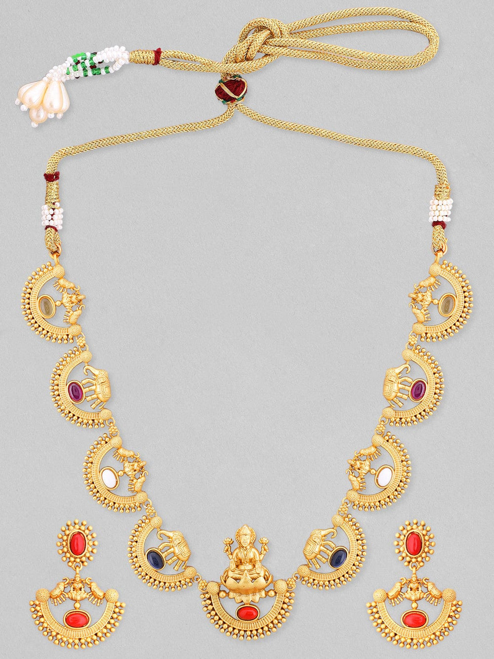 Rubans Gold-Plated Assorted Stone Temple Necklace Jewellery Set Necklace Set