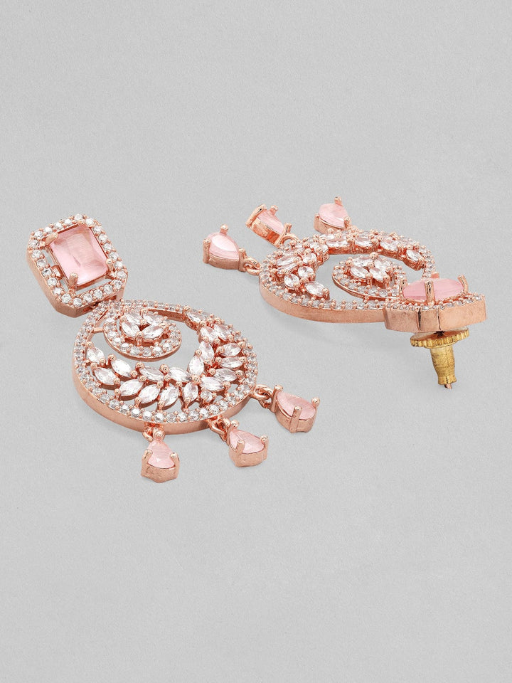 Rubans Gold Plated Chandbali Earrings With Pink American Diamonds Earrings