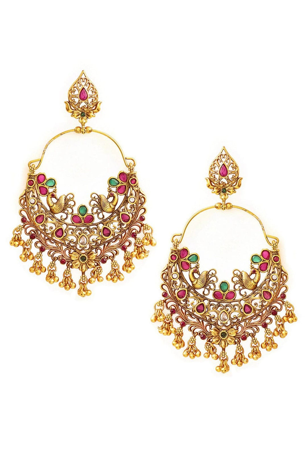 Rubans Gold Plated Color Stone Chandbali Earrings Earrings