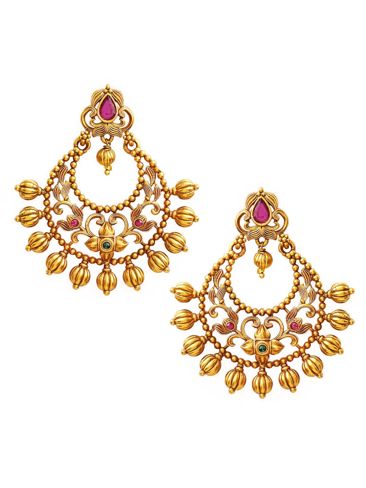 Rubans  Gold Plated  Color  Stone  Chandbali  Earrings Earrings