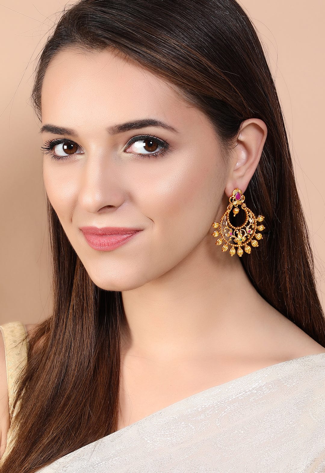 Rubans  Gold Plated  Color  Stone  Chandbali  Earrings Earrings