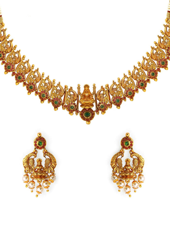 Rubans Gold Plated Color Stone Temple Necklace Set Necklace Set