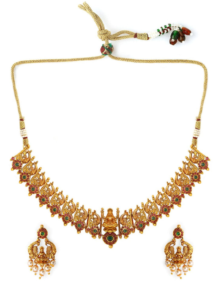 Rubans Gold Plated Color Stone Temple Necklace Set Necklace Set