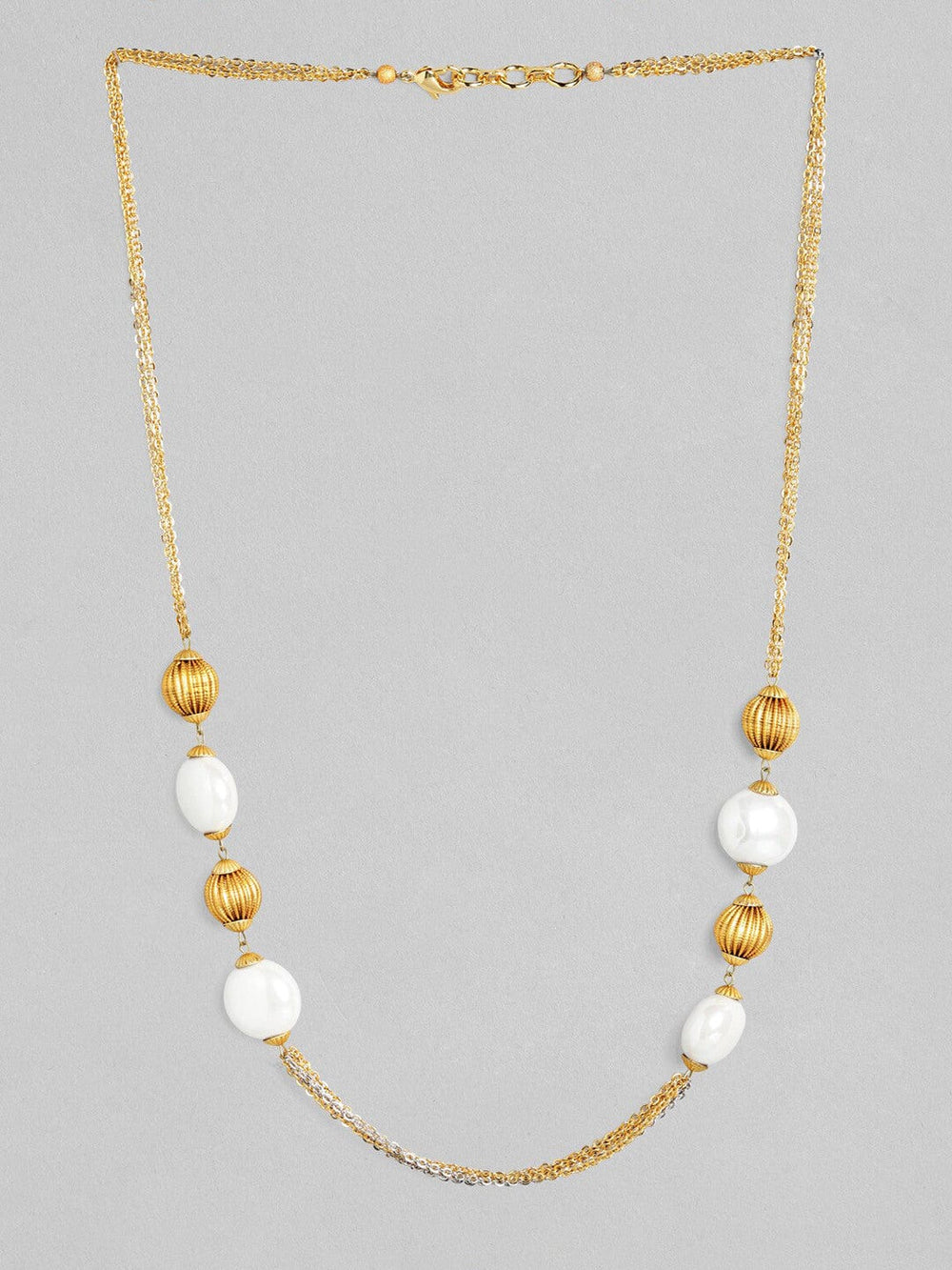 Rubans Gold Plated Contemporary White and Golden Bead Necklace Chain & Necklaces