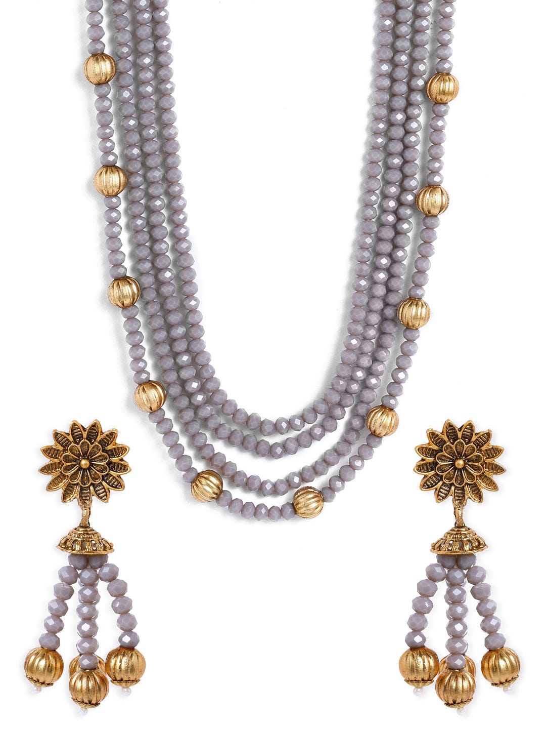 Rubans Gold Plated Crystal Beads Embellished Statement Necklace Set Necklace Set