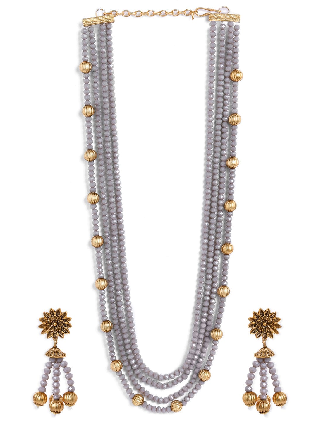 Rubans Gold Plated Crystal Beads Embellished Statement Necklace Set Necklace Set