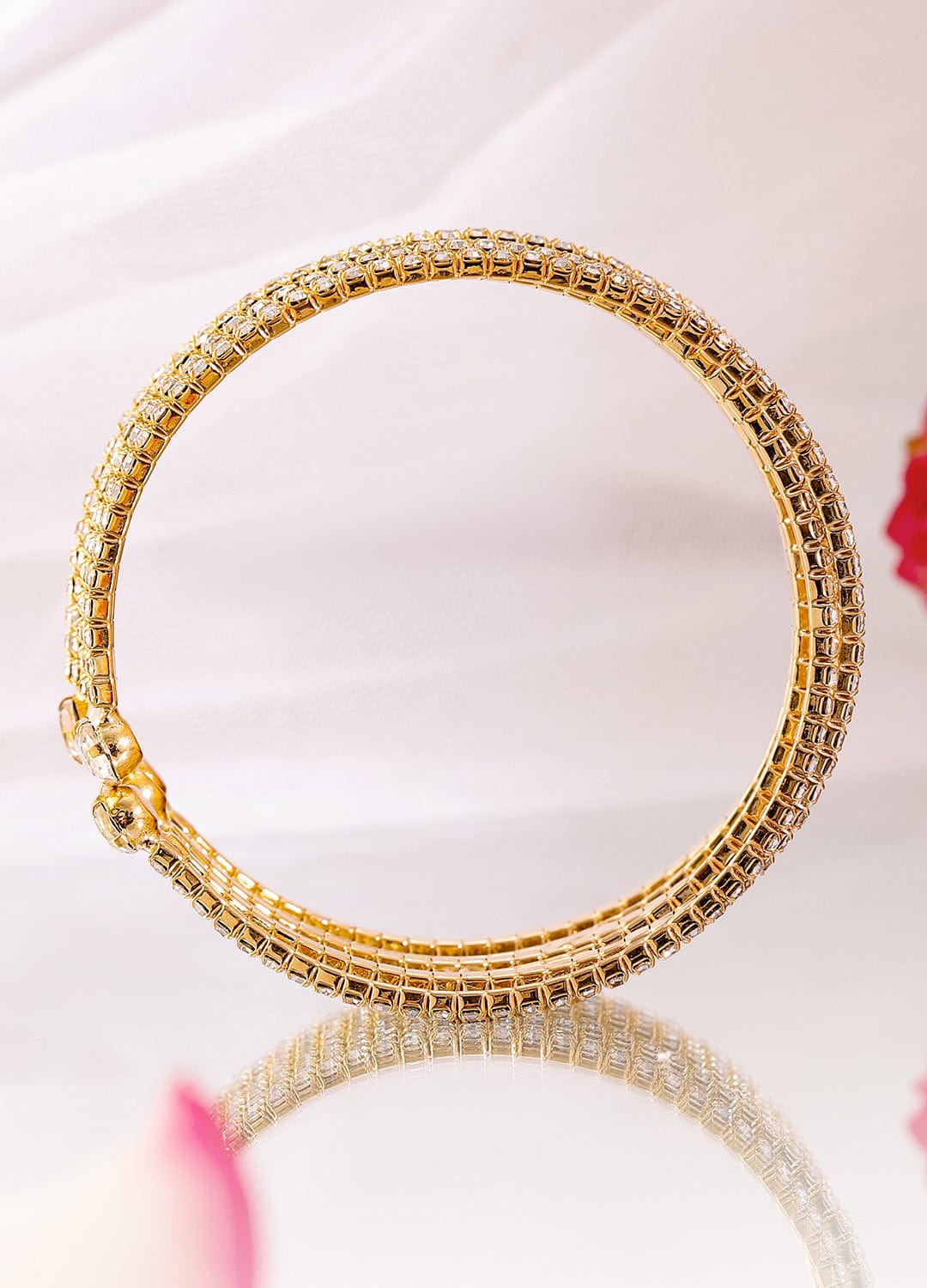 Rubans Gold-Plated Cubic Zirconia Stone Studded Cuff Bracelet Bracelet