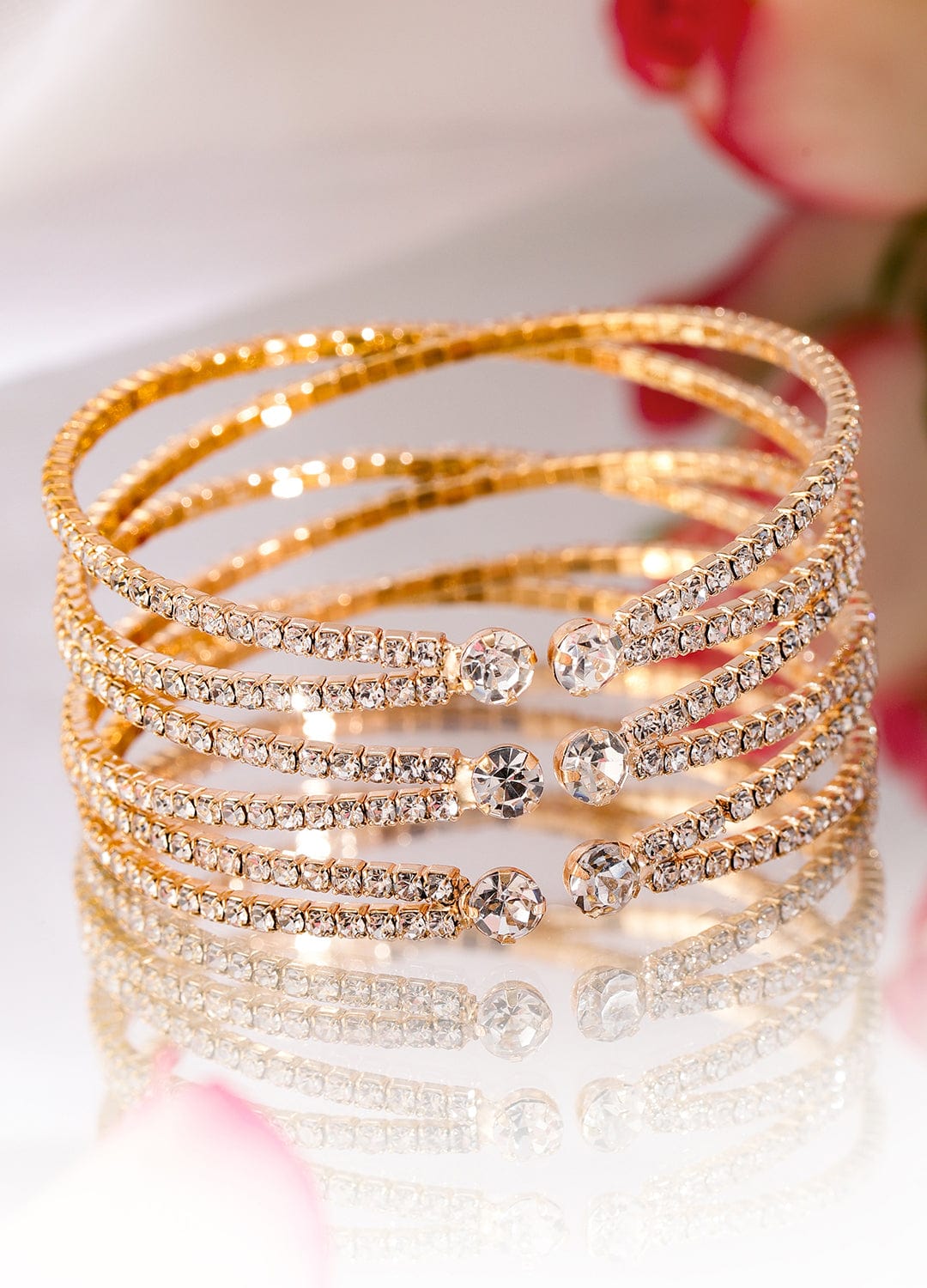 Rubans Gold-Plated Cubic Zirconia Stone Studded Cuff Bracelet Bracelet