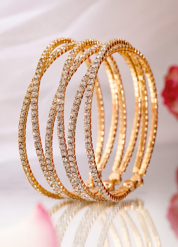 Rubans Gold-Plated Cubic Zirconia Stone Studded Cuff Bracelet Wristwear