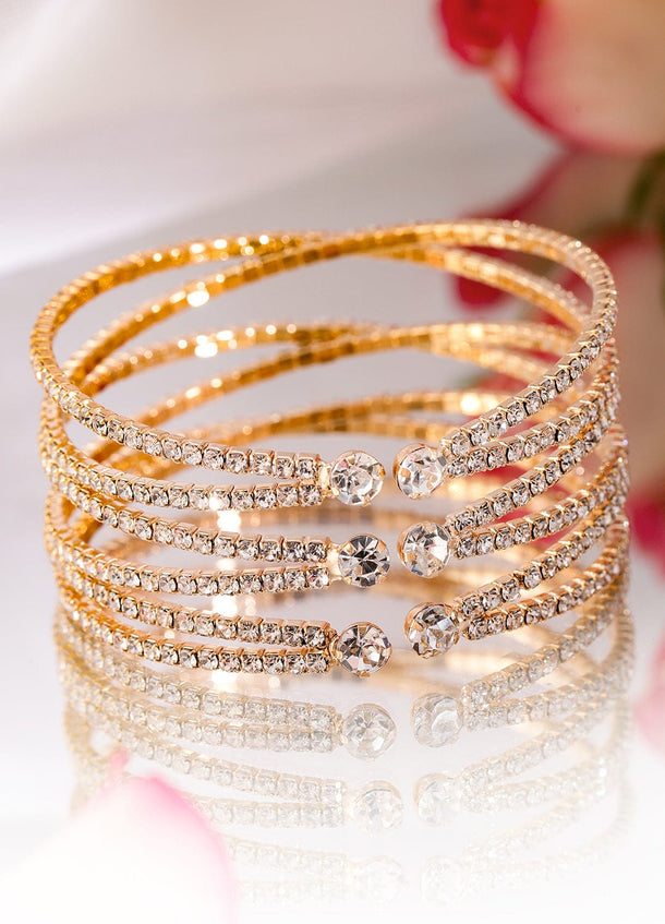 Rubans Gold-Plated Cubic Zirconia Stone Studded Cuff Bracelet Wristwear