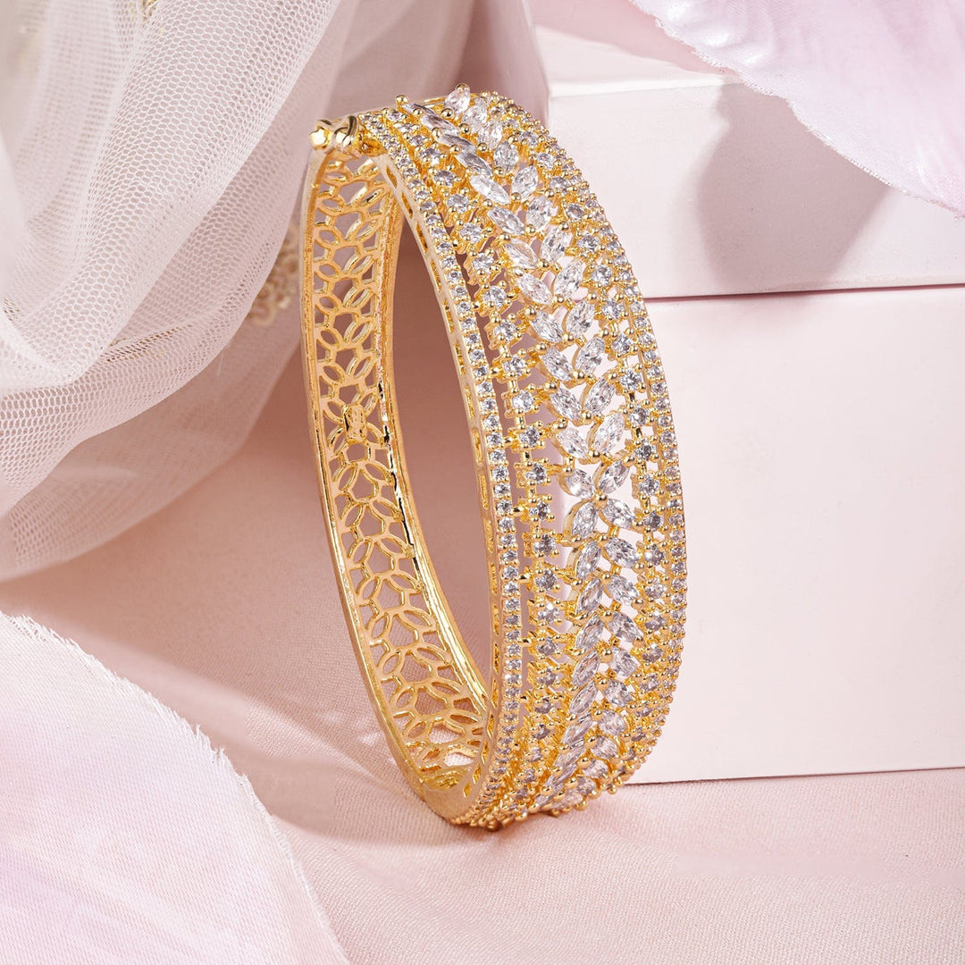 Rubans Gold-Plated Cubic Zirconia-Studded Bangle-Style Bracelet Bracelet