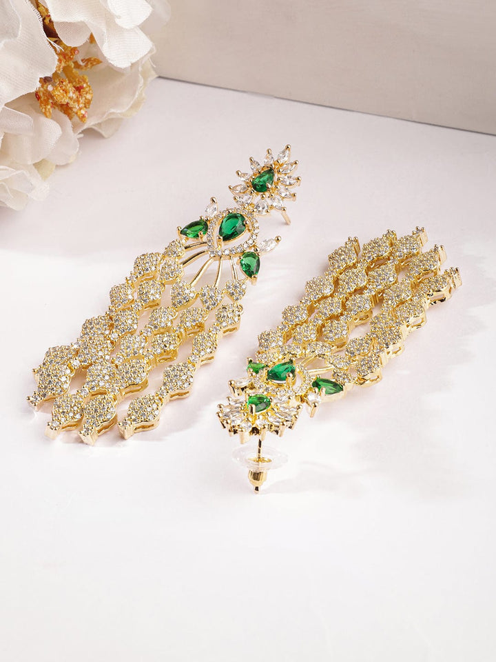 Rubans Gold-Plated Cubic Zirconia-Studded & Beaded Contemporary Drop Earrings Drop Earrings