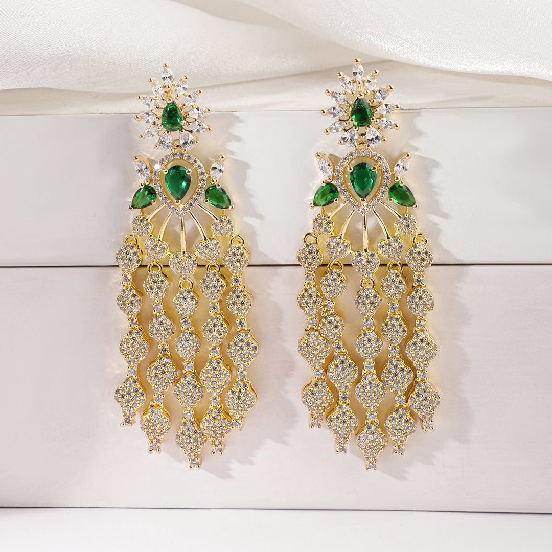 Rubans Gold-Plated Cubic Zirconia-Studded & Beaded Contemporary Drop Earrings Drop Earrings