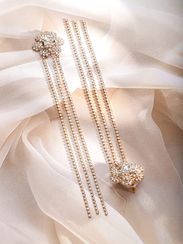 Rubans Gold Plated Cubic Zirconia Studded Floral Long Drop Earrings Earrings