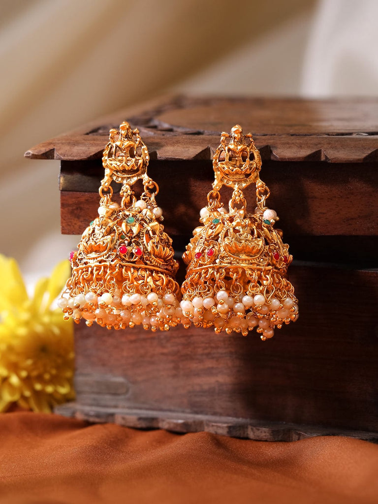 One Gram Gold Temple Gold Jhumka/kemp Jhumkas/ South Indian Earrings/ Lakshmi  Jhumka/ Temple Earrings/ Jhumkas/kemp Earrings/indian Jewelry/ - Etsy