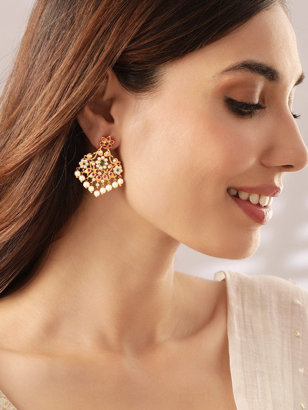 Rubans Gold Plated Elegant Pearl Embellished Drop Earring Earrings