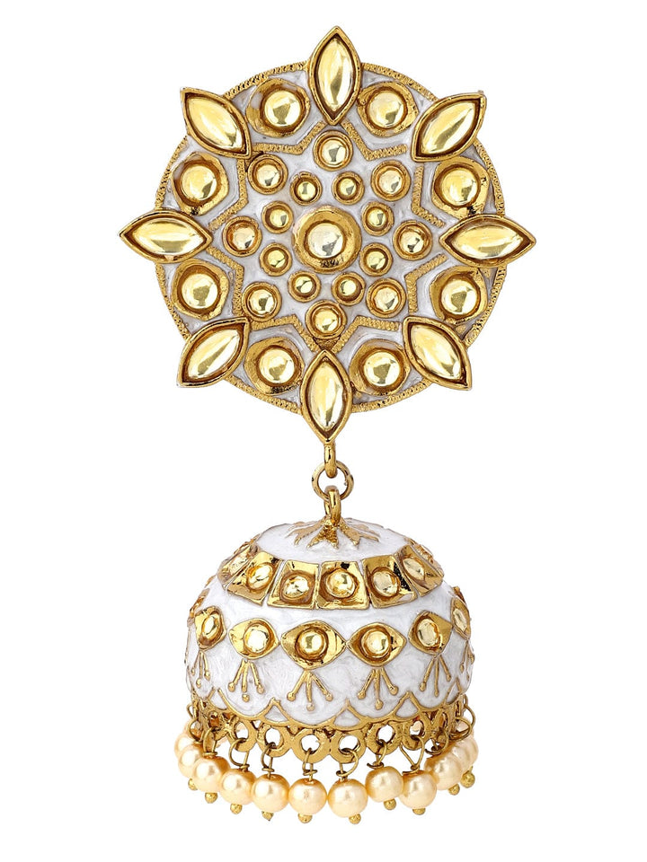 Rubans Gold Plated Enamel Kundan Jhumka Earrings Earrings