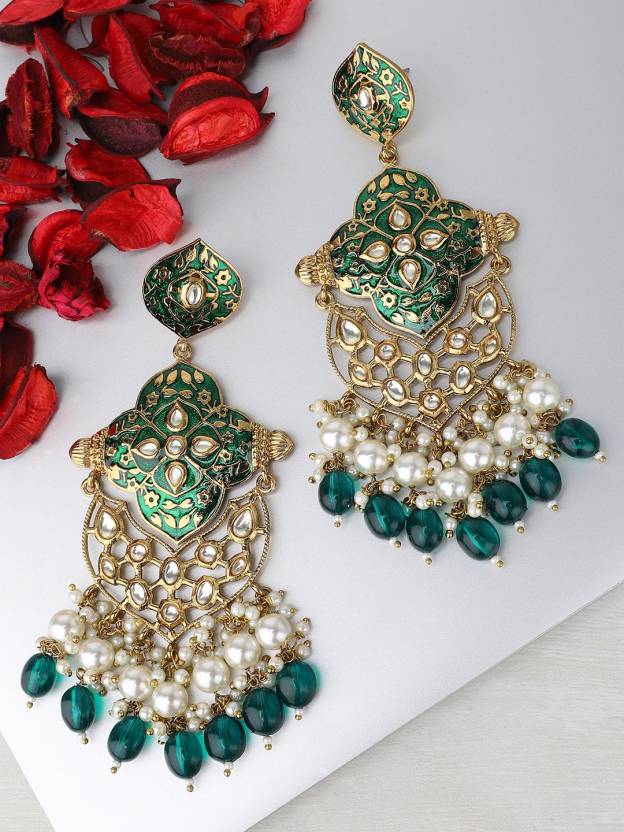 Rubans Gold Plated Enamel Pearl chandbali Earrings Earrings