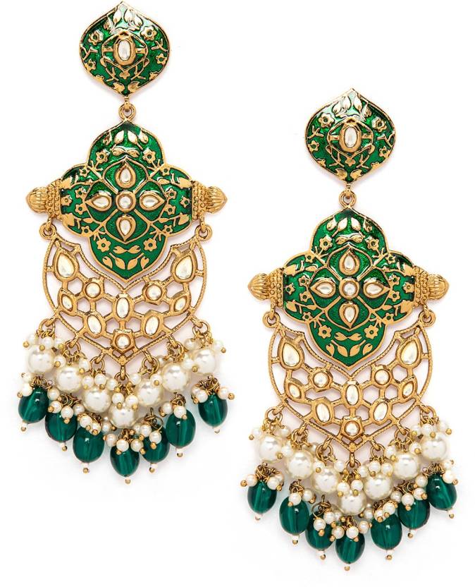 Rubans Gold Plated Enamel Pearl chandbali Earrings Earrings