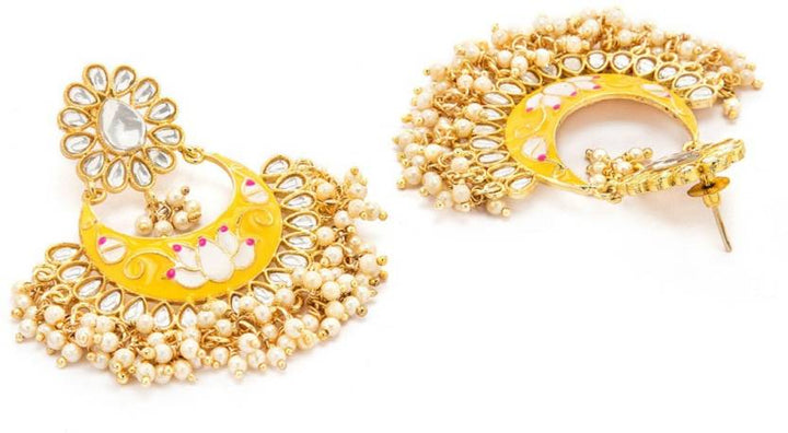 Rubans Gold Plated Enamel Pearl Chandbali Earrings Earrings