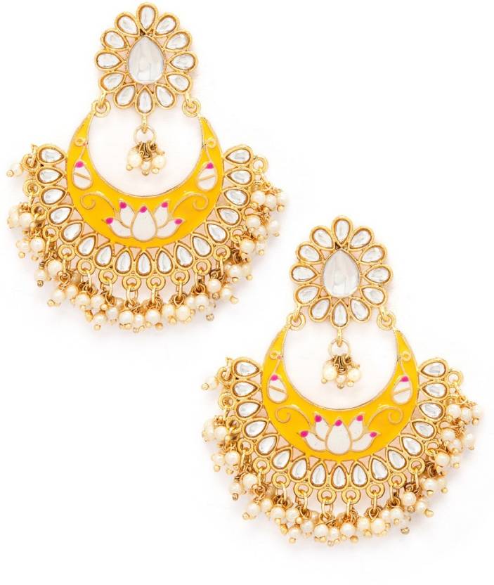 Rubans Gold Plated Enamel Pearl Chandbali Earrings Earrings