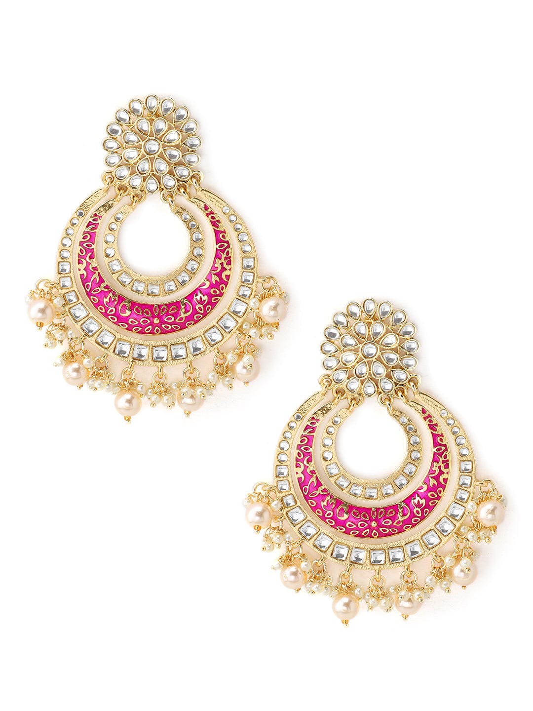 Rubans Gold Plated Enamel Pearl Statement Earrings Earrings