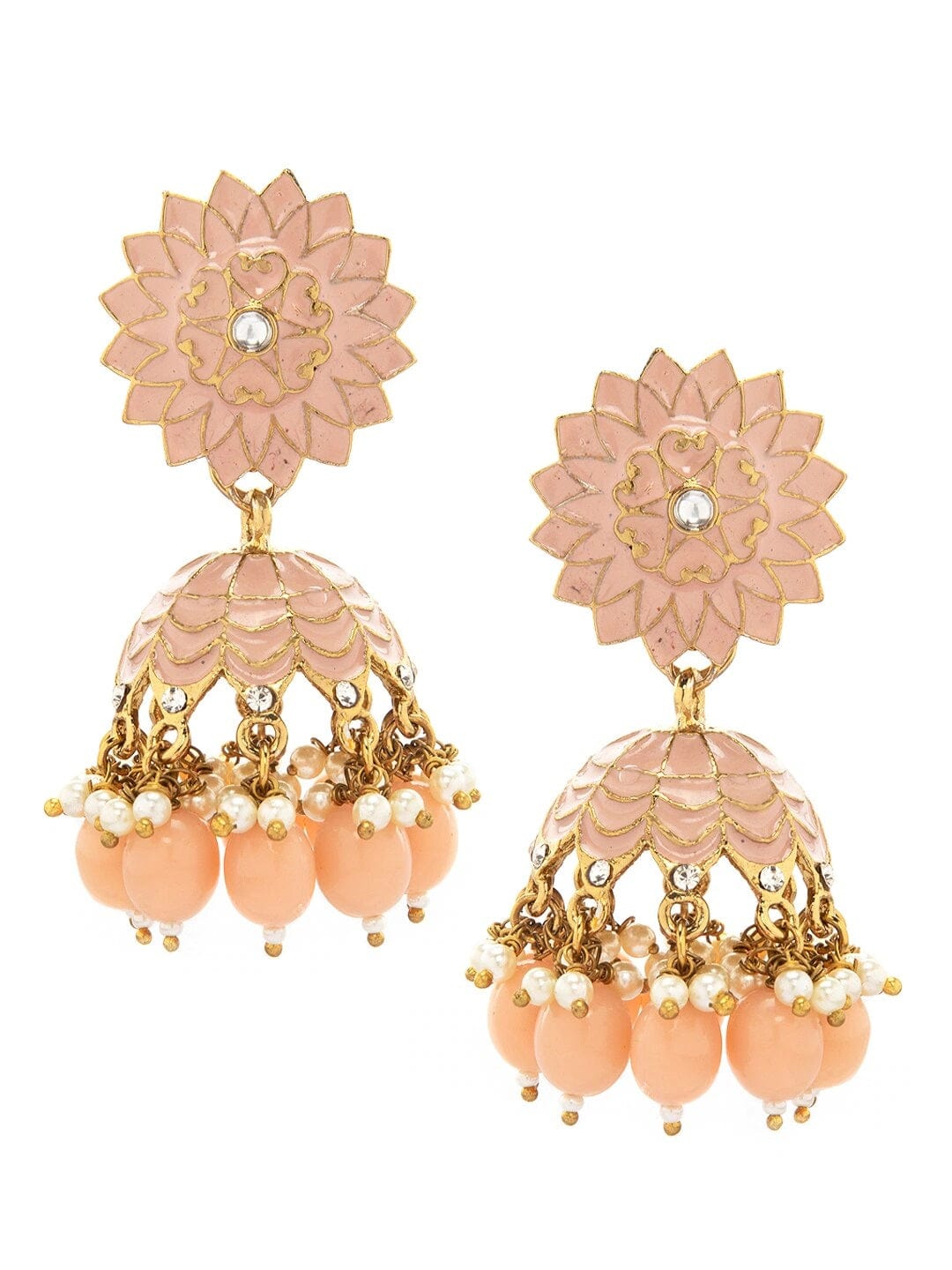 Rubans Gold Plated Enamel Statement Jhumka Earrings Earrings