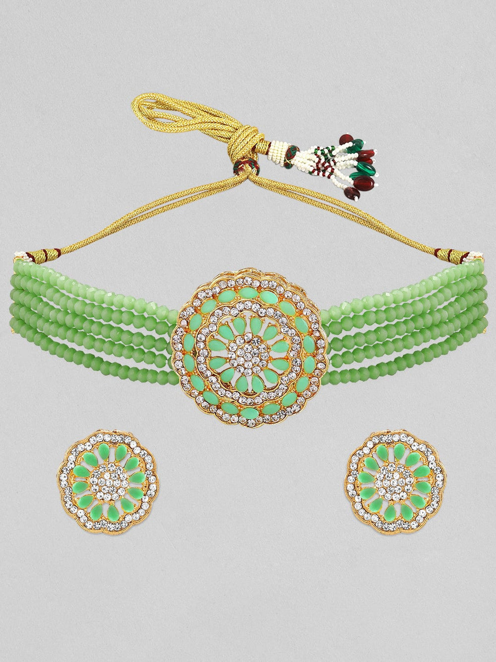 Rubans Gold-Plated & Green Emerald & AD-Studded Jewellery Set Necklace Set