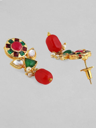 Rubans Gold-Plated & Green Stone-Studded Jewellery Set Jewellery Set