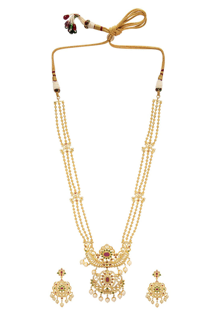 Rubans Gold Plated Hand Crafted Eligant Mutlti -Strand Temple Necklace Set Necklace Set