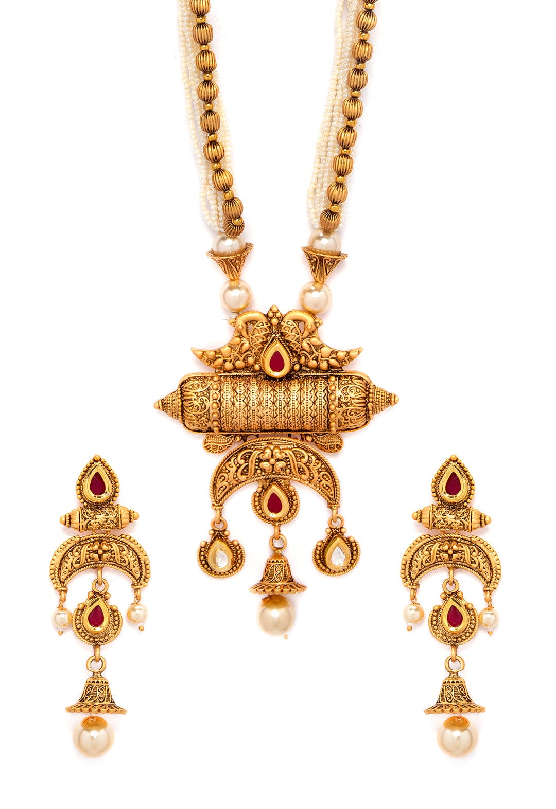 Rubans Gold Plated HandCrafted Elegant Pearl Embellished Multi- Strand Necklace Set Necklace Set