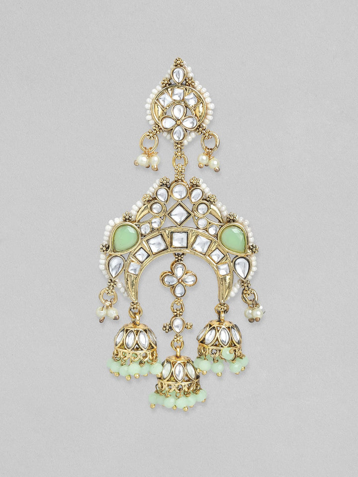 Rubans Gold Plated Handcrafted Green Beads and Studs Chandbali Earrings Earrings