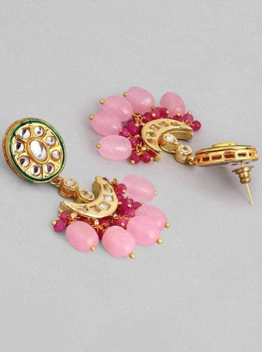 Rubans Gold Plated Handcrafted Kundan & Pink Gem Stone Choker Set Necklace Set