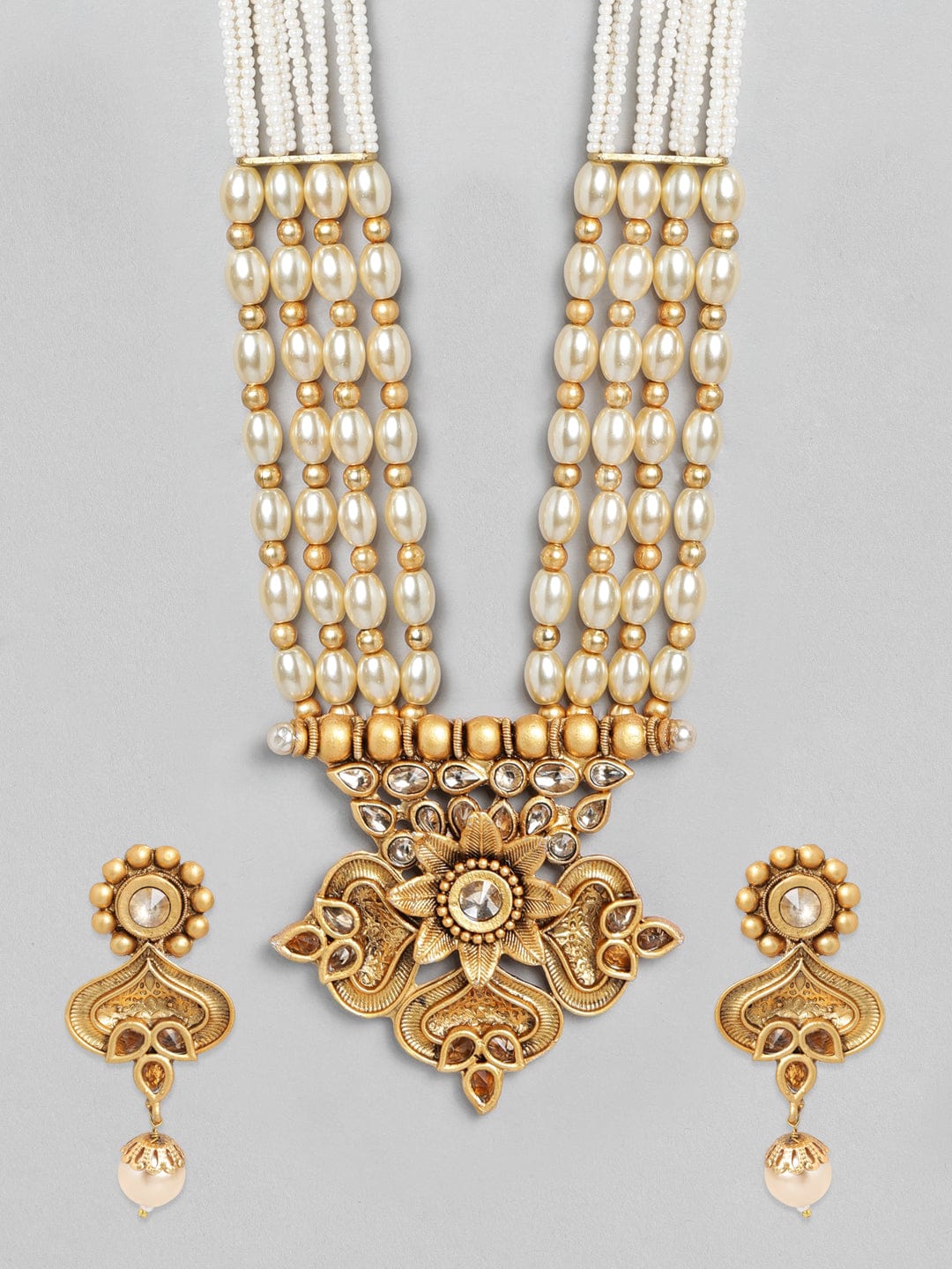 Rubans Gold Plated Handcrafted Kundan & white Beads Necklace Set Necklace Set