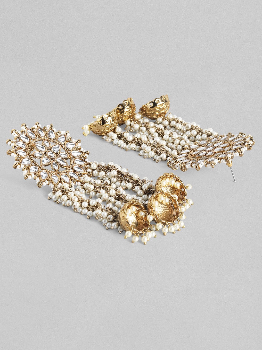 Rubans Gold Plated Handcrafted Kundan with Pearls Embellished Multi Jhumka Earrings Earrings