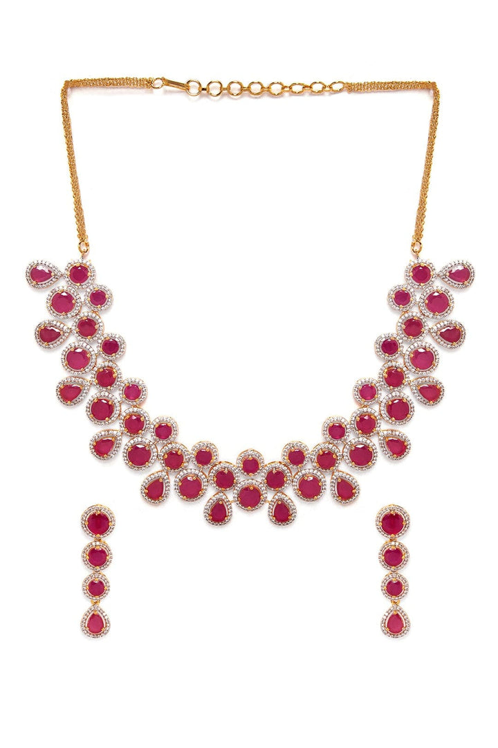 Rubans Gold-Plated Handcrafted Red Stone Studded Statement Necklace Set Necklace Set