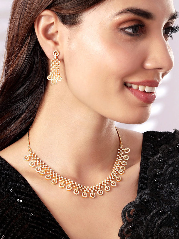 Rubans Gold Plated Handcrafted Studded Necklace Set. Necklaces, Necklace Sets, Chains & Mangalsutra