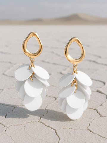 Rubans Gold Plated Handcrafted White Circular Plates Drop Earrings Earrings