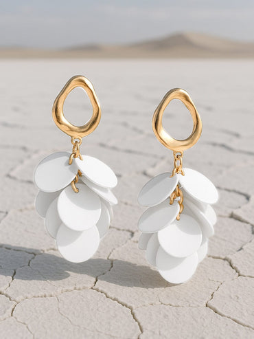 Rubans Gold Plated Handcrafted White Circular Plates Drop Earrings Earrings