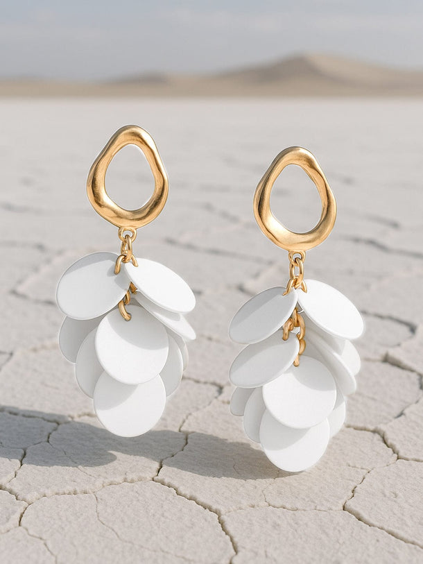 Rubans Gold Plated Handcrafted White Circular Plates Drop Earrings Earrings
